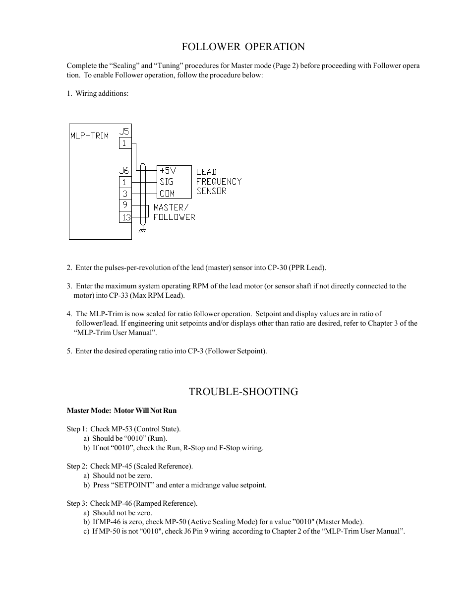 Follower operation, Trouble-shooting | CONTREX MLP-Trim User Manual | Page 3 / 4