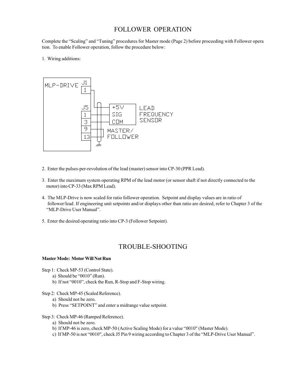 Follower operation, Trouble-shooting | CONTREX MLP-Drive User Manual | Page 3 / 4