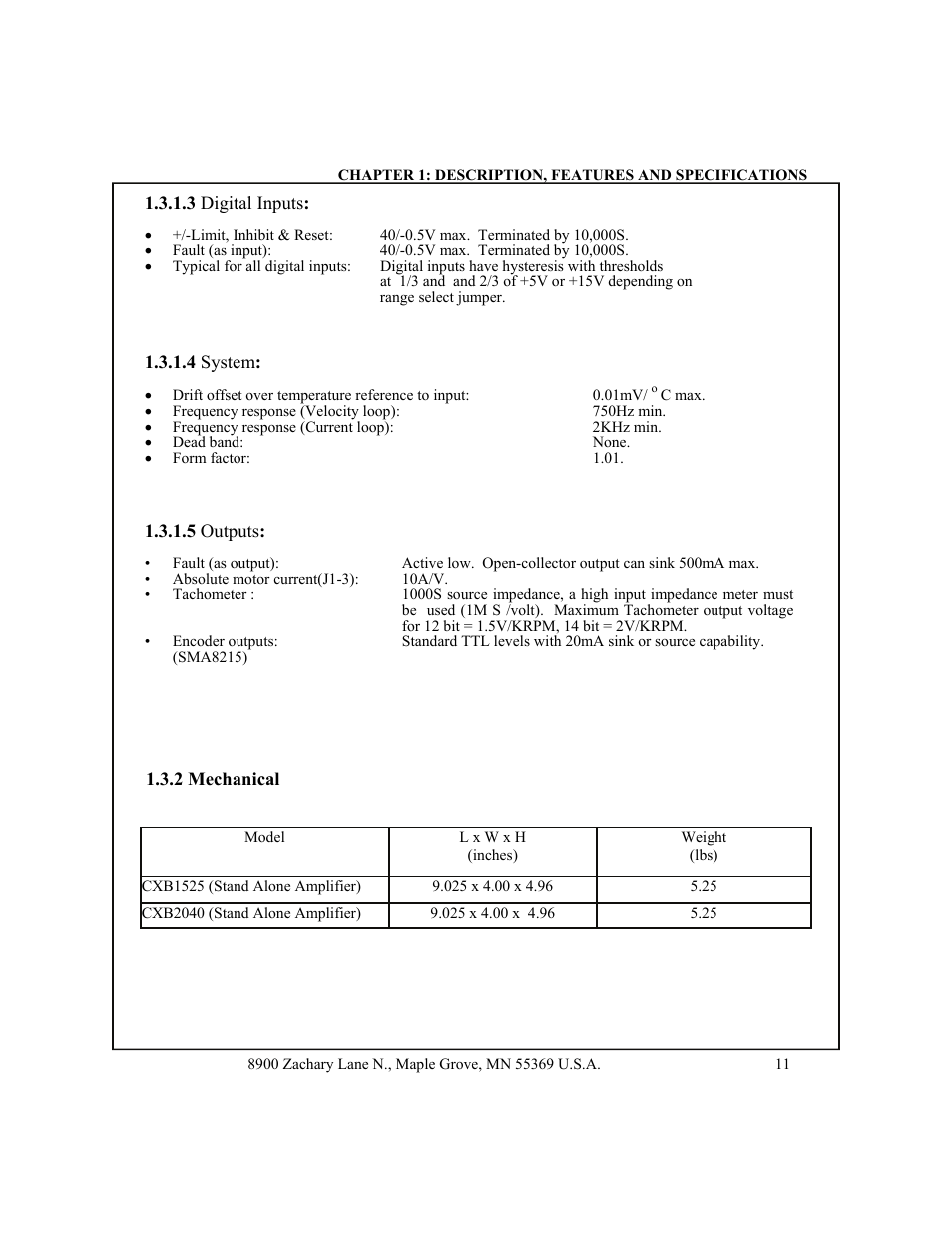 Digital inputs, System, Outputs | 2 mechanical | CONTREX CXB2040 User Manual | Page 14 / 52
