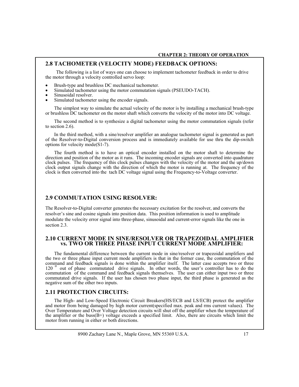 8 various kinds of tach simulators, 9 commutation using resolver, Vs a two/three phase input current mode amplifier | 11 protection circuits | CONTREX CXB2040 User Manual | Page 20 / 52