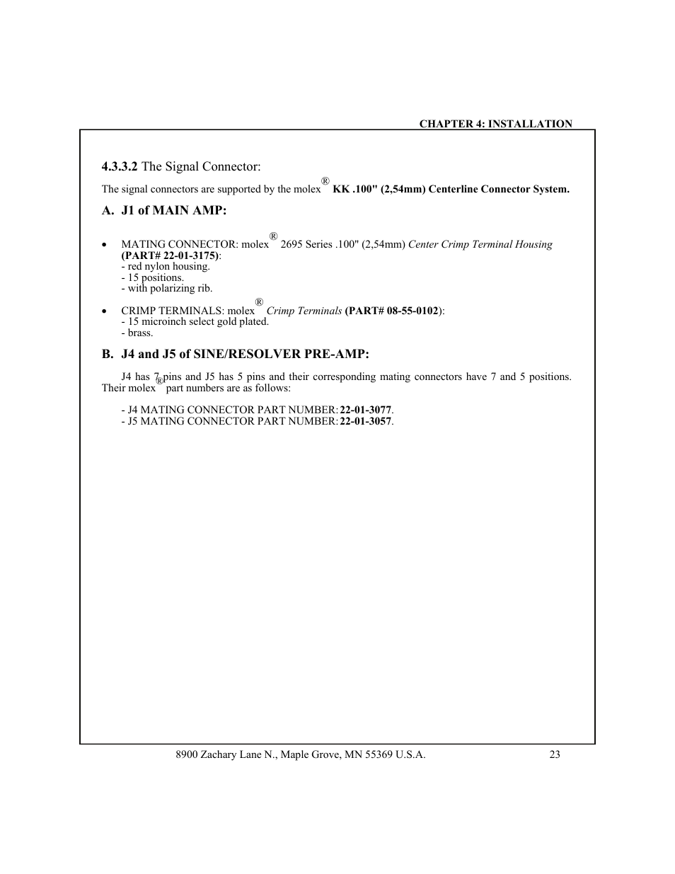 2 wire size and type, 3 connector size and type -23, 1 the power connector | Signal connector | CONTREX CXB2040 User Manual | Page 26 / 52