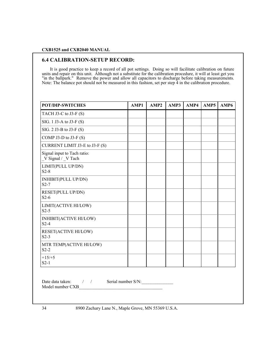 4 calibration-setup record | CONTREX CXB2040 User Manual | Page 37 / 52