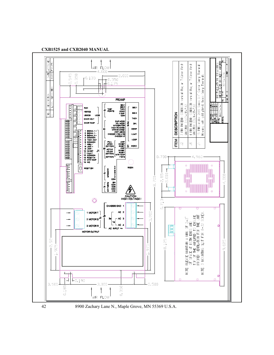Stand-alone amplifier installation drawing for, Sine/resolver mode brushless amplifier (8015-1036) | CONTREX CXB2040 User Manual | Page 45 / 52
