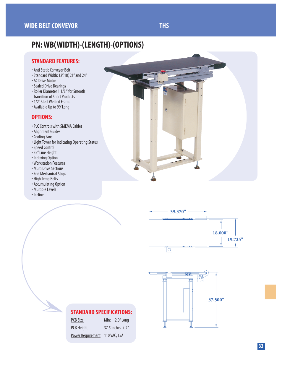 Conveyor Technologies WB(WIDTH)-(LENGTH)-(OPTIONS) User Manual | 1 page