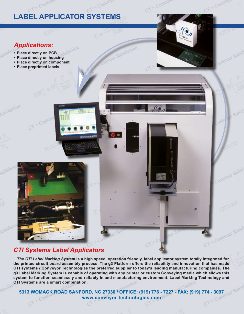 Label applicator systems, Applications, Cti systems label applicators | Conveyor Technologies LABEL APPLICATOR User Manual | Page 2 / 4