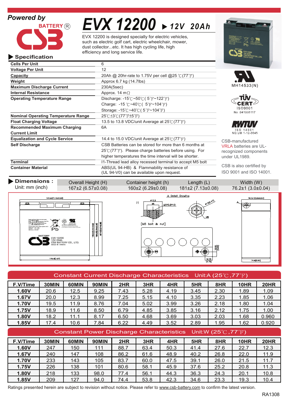 CSB Battery EVX12200 User Manual | 2 pages