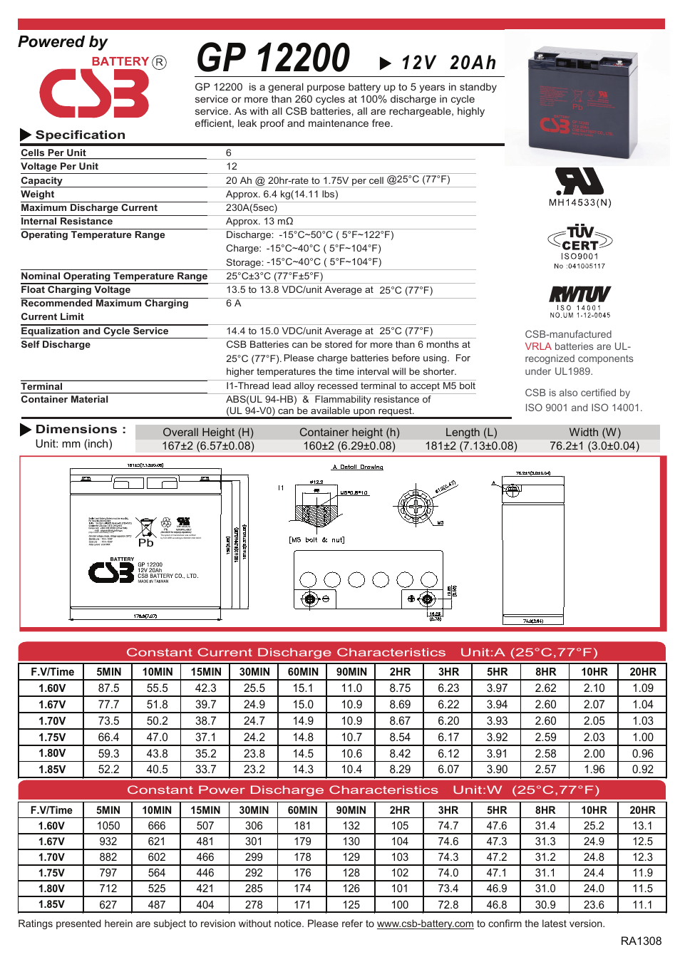 CSB Battery GP12200 User Manual | 2 pages