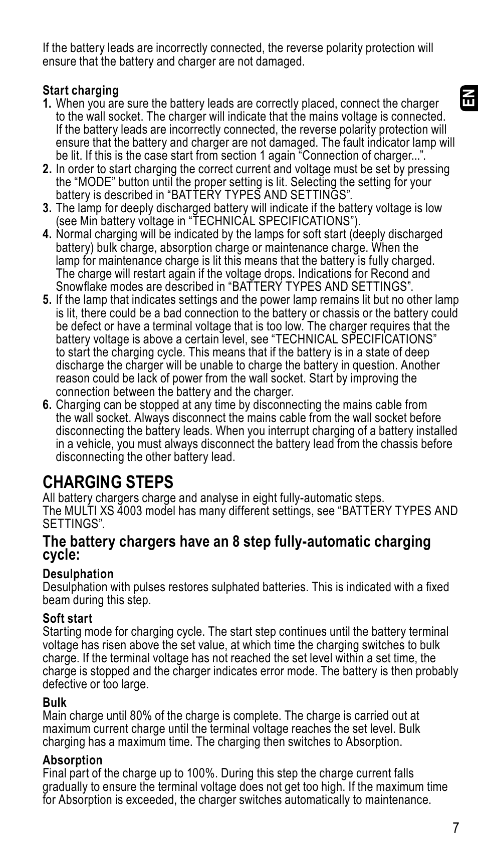 Charging steps | CTEK MXS 4003 User Manual | Page 7 / 12