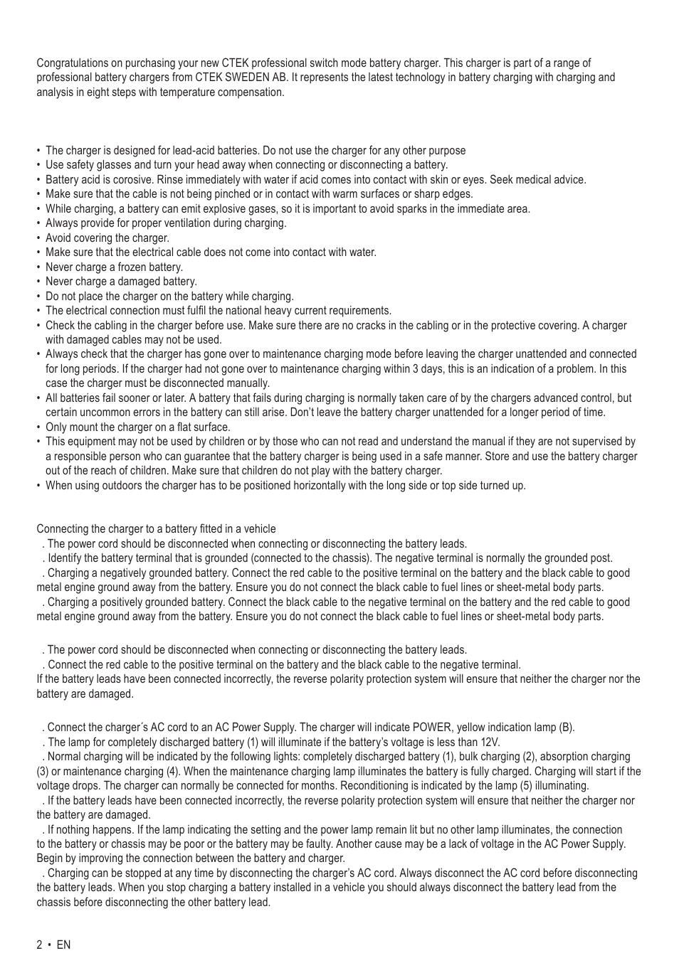 Introduction, Safety, Charging | CTEK M 300 Incl. STARTER User Manual | Page 2 / 9