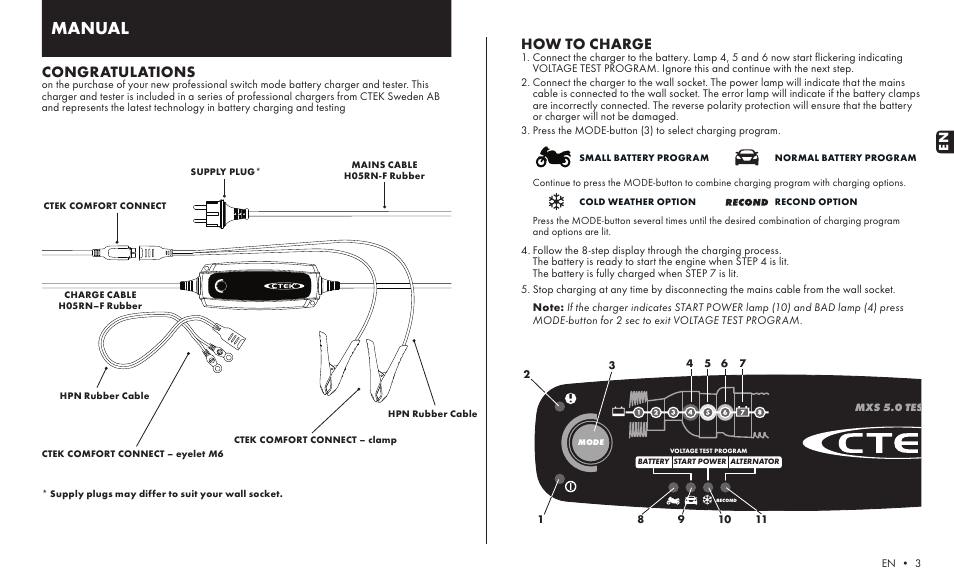 CTEK MXS 5.0 TEST AND CHARGE User Manual | 8 pages