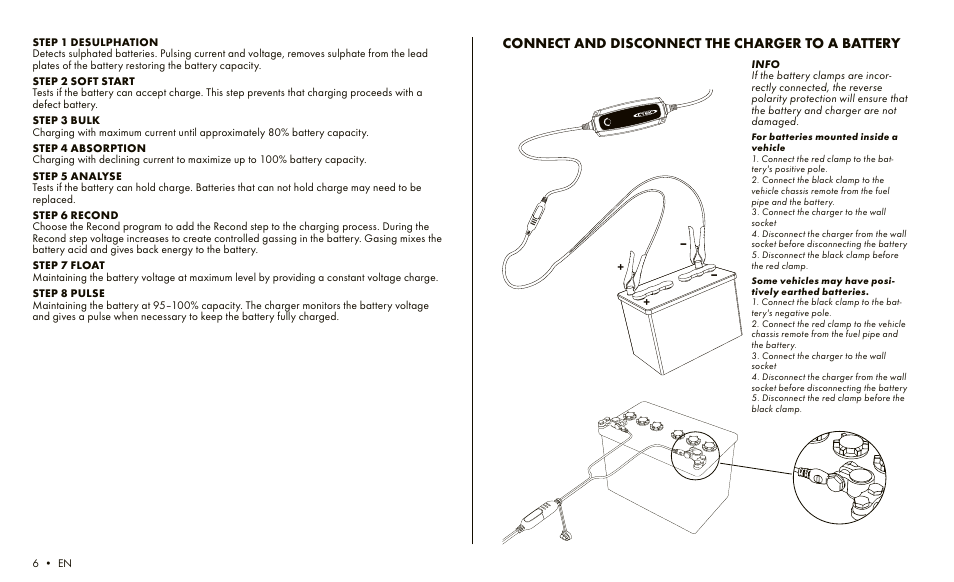 Comfort connect, Connect and disconnect the charger to a battery | CTEK MXS 5.0 User Manual | Page 4 / 6