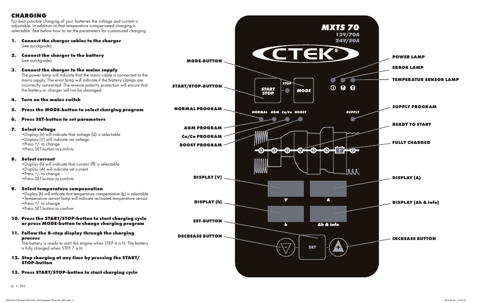 Mxts 70, Charging | CTEK MXTS 70 50 User Manual | Page 5 / 9