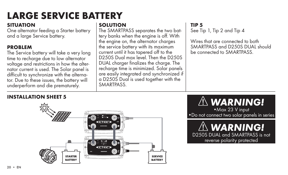 Large service battery, Warning | CTEK SMARTPASS User Manual | Page 18 / 24
