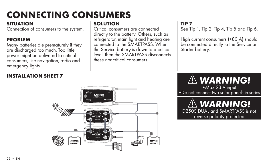 Connecting consumers, Warning | CTEK SMARTPASS User Manual | Page 20 / 24