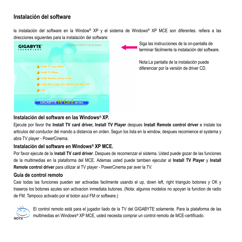 3_u7000-rh_universal spanish, Instalación del software | GIGABYTE GT-U7000-RH User Manual | Page 2 / 7