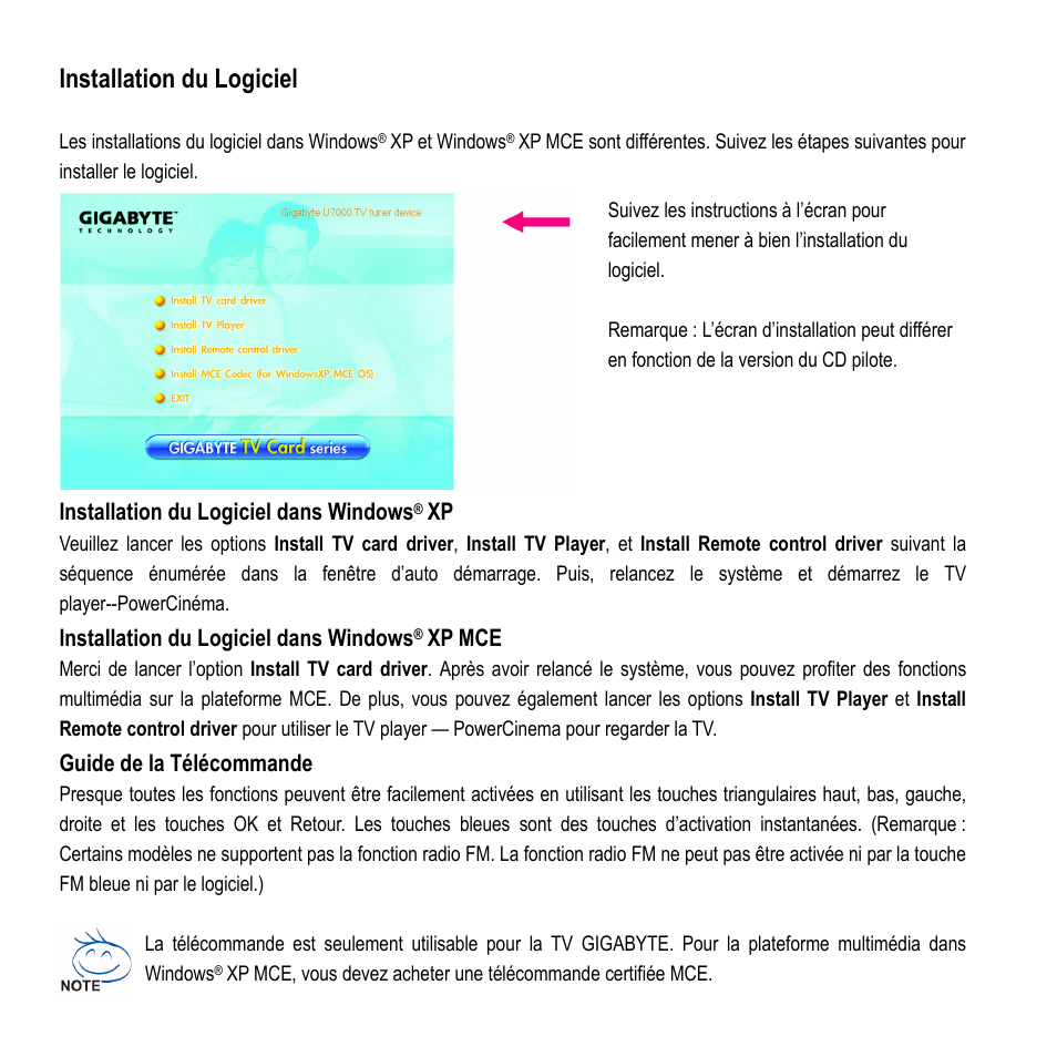 4_u7000-rh_universal french, Installation du logiciel | GIGABYTE GT-U7000-RH User Manual | Page 3 / 7