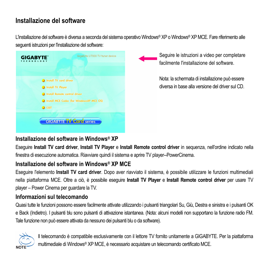 5_u7000-rh_universal italian, Installazione del software | GIGABYTE GT-U7000-RH User Manual | Page 4 / 7