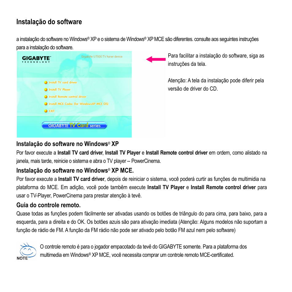 7_u7000-rh_universal portuguese, Instalação do software | GIGABYTE GT-U7000-RH User Manual | Page 6 / 7