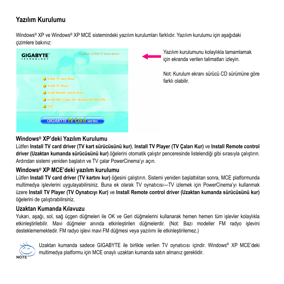 8_u7000-rh_universal turkish, Yazılım kurulumu | GIGABYTE GT-U7000-RH User Manual | Page 7 / 7