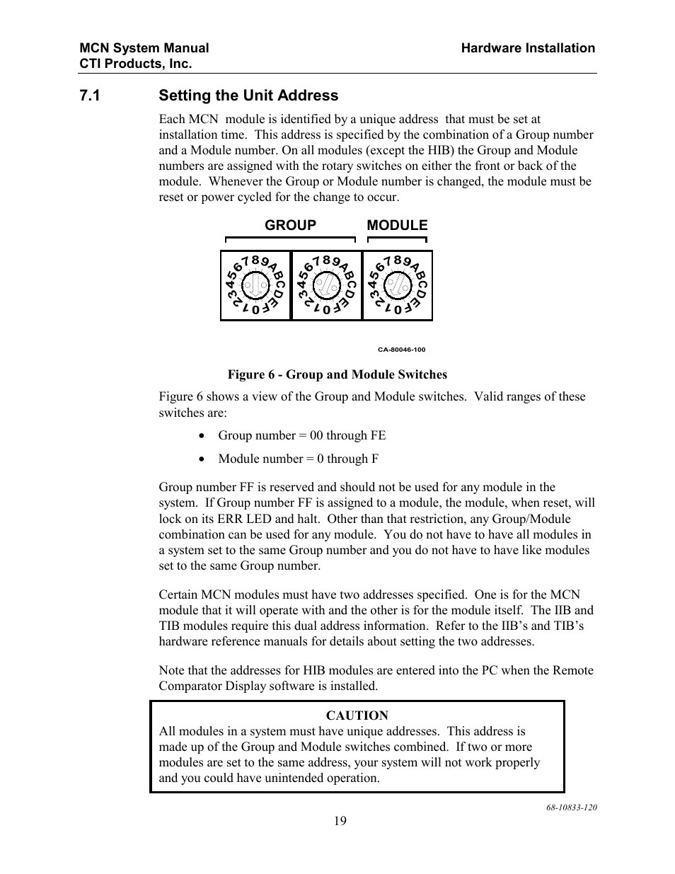 1 setting the unit address | CTI Products MCN RCD System Overview User Manual | Page 23 / 46