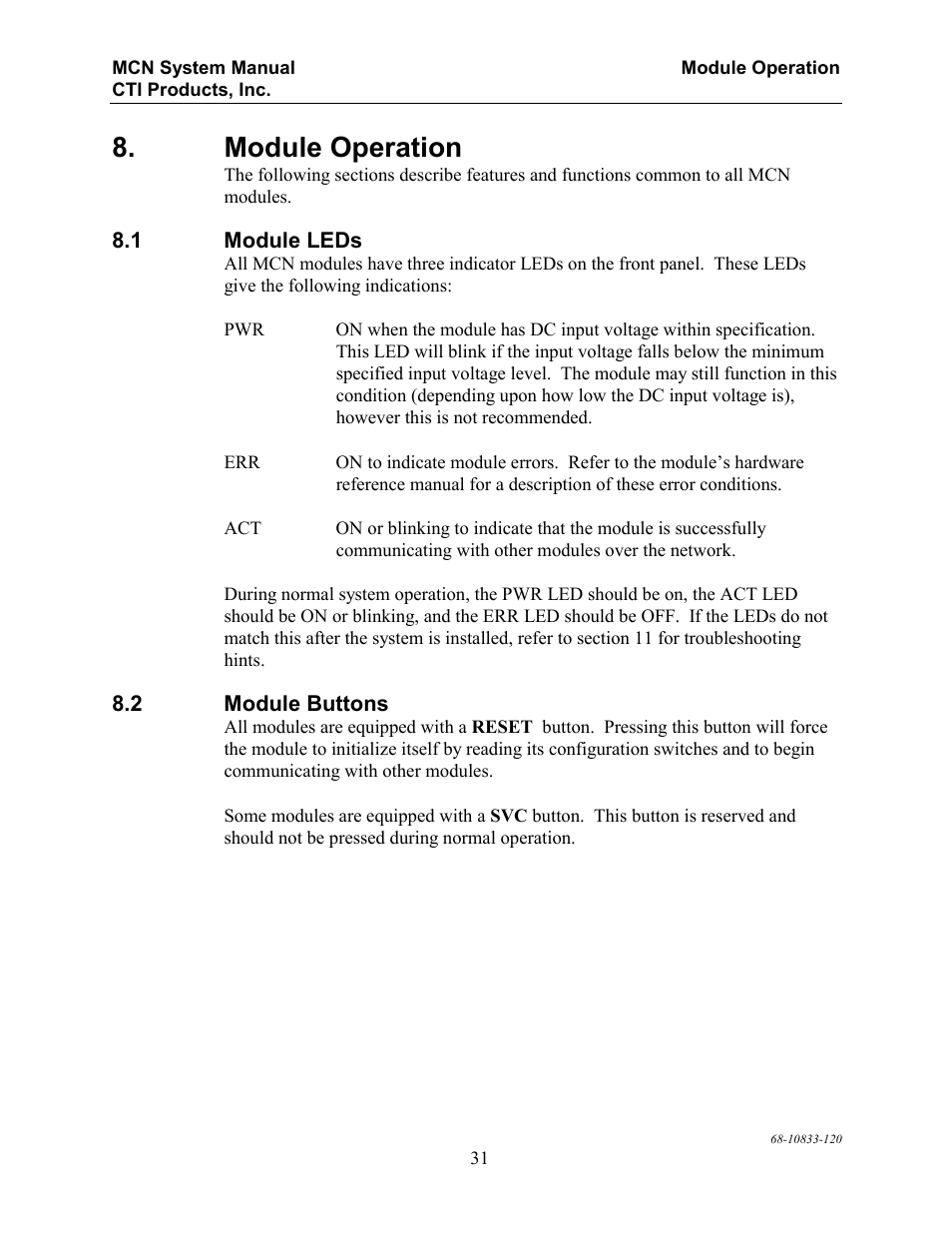 Module operation | CTI Products MCN RCD System Overview User Manual | Page 35 / 46
