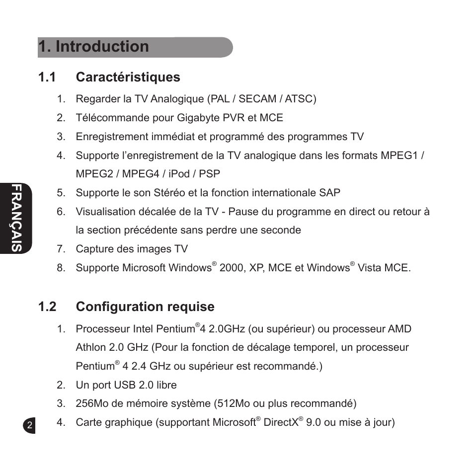 Introduction, English, English français english | 1 caractéristiques, 2 configuration requise | GIGABYTE GT-U6000 User Manual | Page 10 / 49