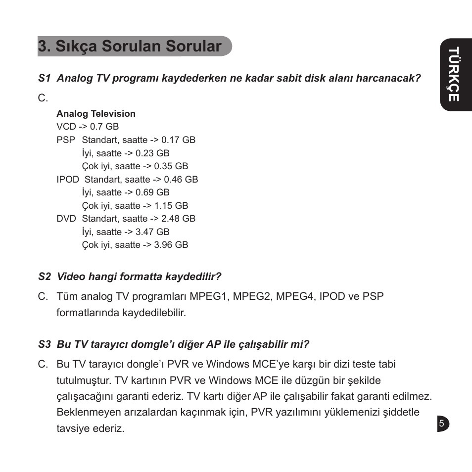 Sıkça sorulan sorular, Türkçe english english english | GIGABYTE GT-U6000 User Manual | Page 25 / 49