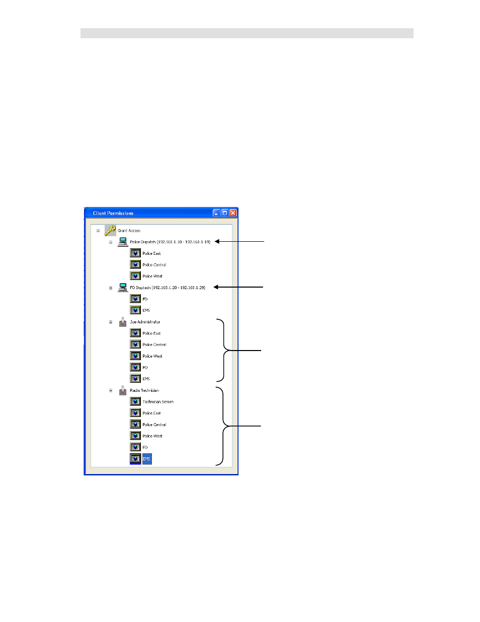 Mcnconfig program: client permissions | CTI Products MCN Server 8000 User Manual | Page 119 / 232