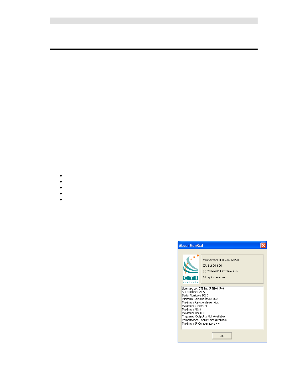 Mcn server 8000 program, First time setup, Software key | Re-entering a software key, Viewing the licensed features, Irst, Etup, Ee mcn server 8000 program | CTI Products MCN Server 8000 User Manual | Page 125 / 232
