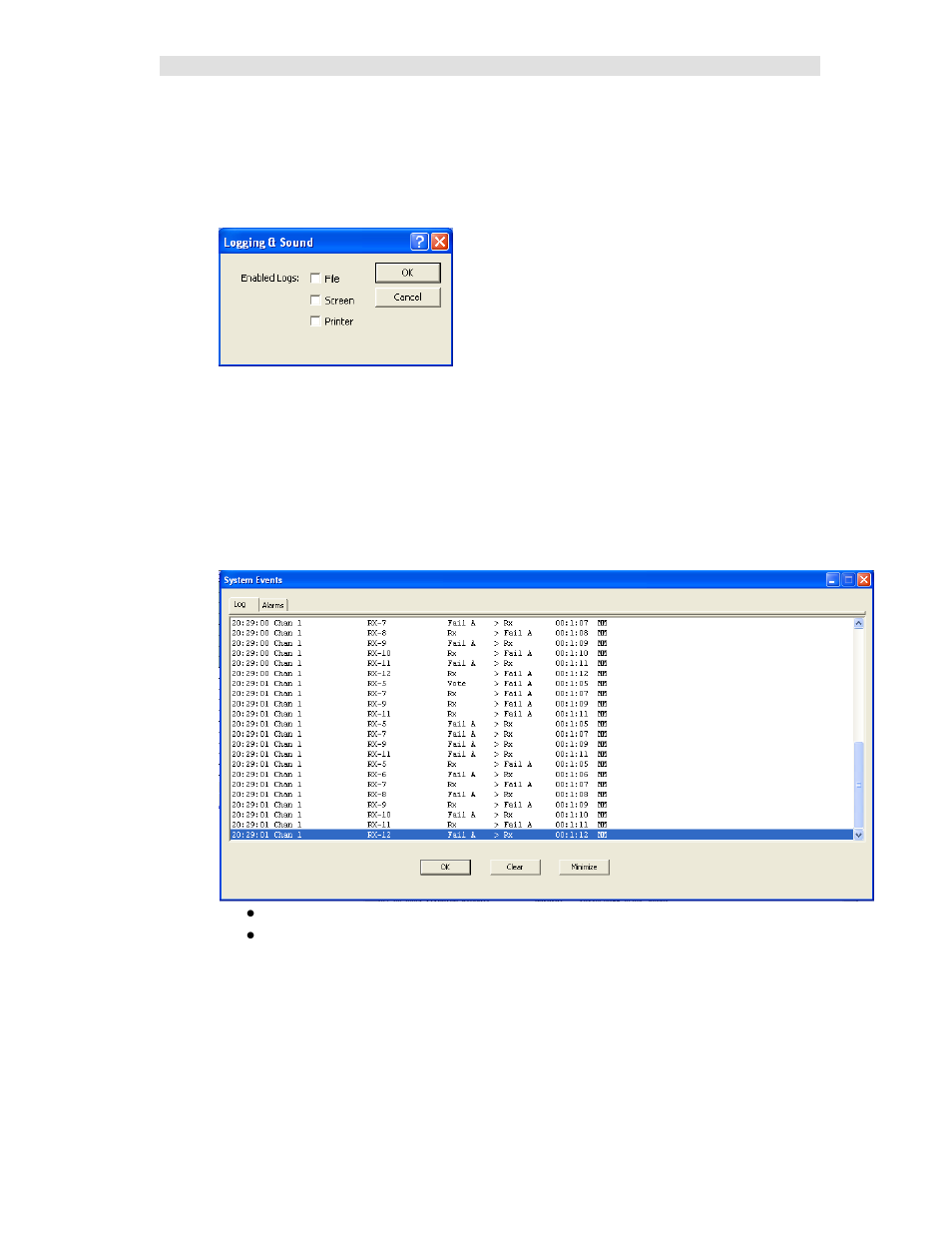 Enabling & disabling logging, Screen logging – log window / log tab, Alarm display – log window / alarms tab | CTI Products MCN Server 8000 User Manual | Page 132 / 232
