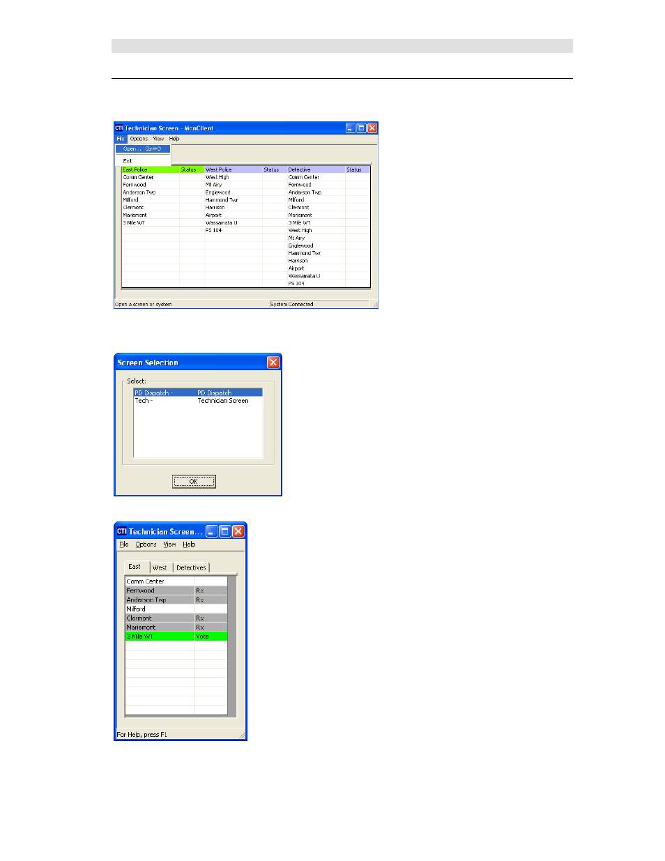 Selecting screens, Electing, Creens | CTI Products MCN Server 8000 User Manual | Page 144 / 232