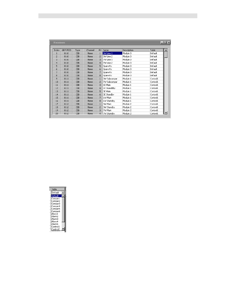 Imported receivers window, Imported status tables | CTI Products MCN Server 8000 User Manual | Page 220 / 232