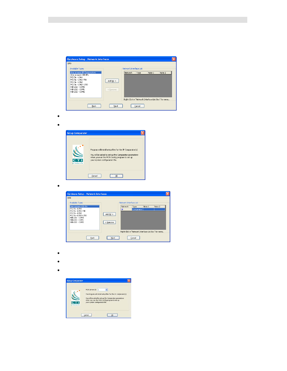 Hw setup – ip comparator network interface, E hw setup – ip comparator network interface s | CTI Products MCN Server 8000 User Manual | Page 28 / 232