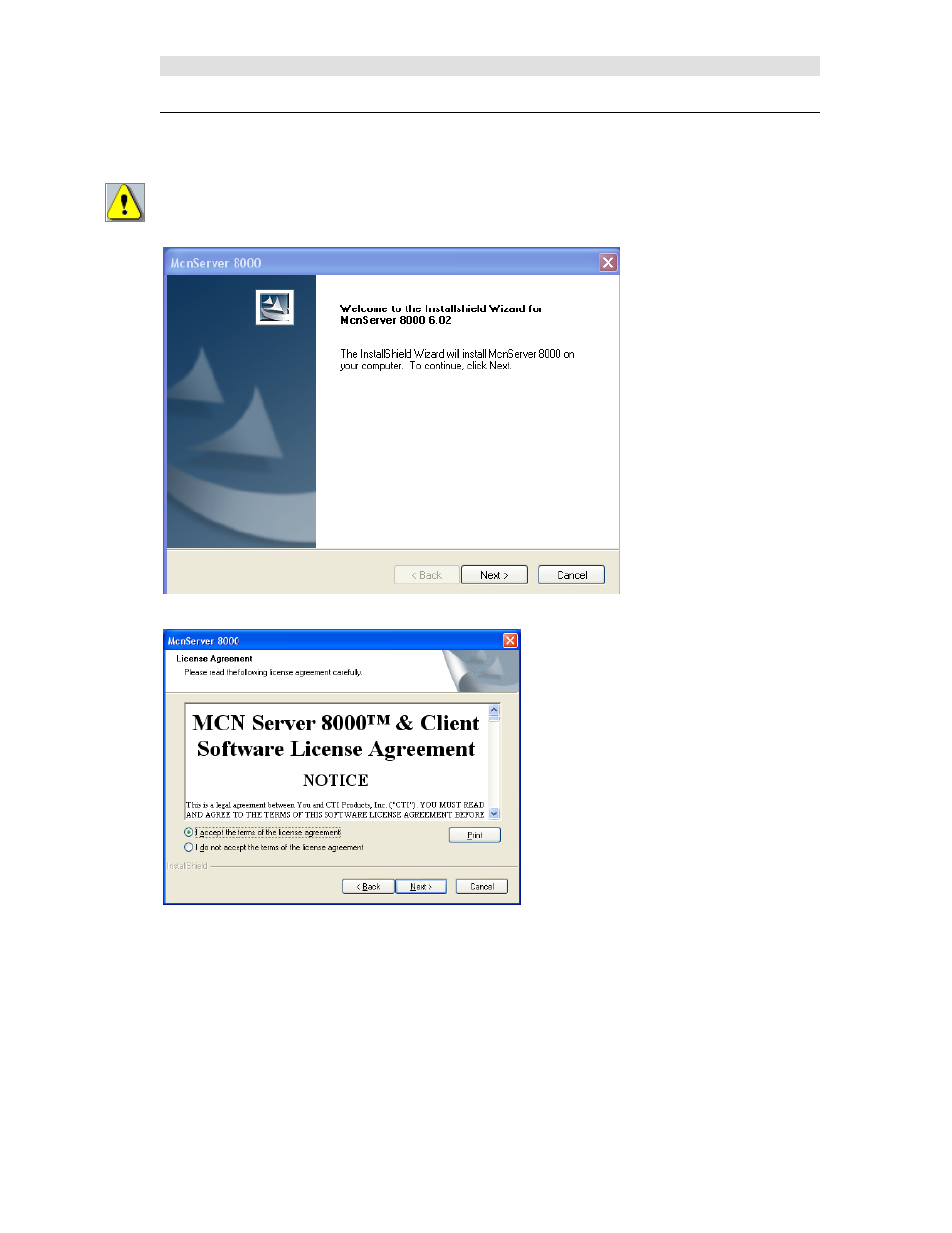 Installing mcn client program, Nstalling, Lient | Rogram, Ee installing mcn, Client on, E 37 f | CTI Products MCN Server 8000 User Manual | Page 37 / 232