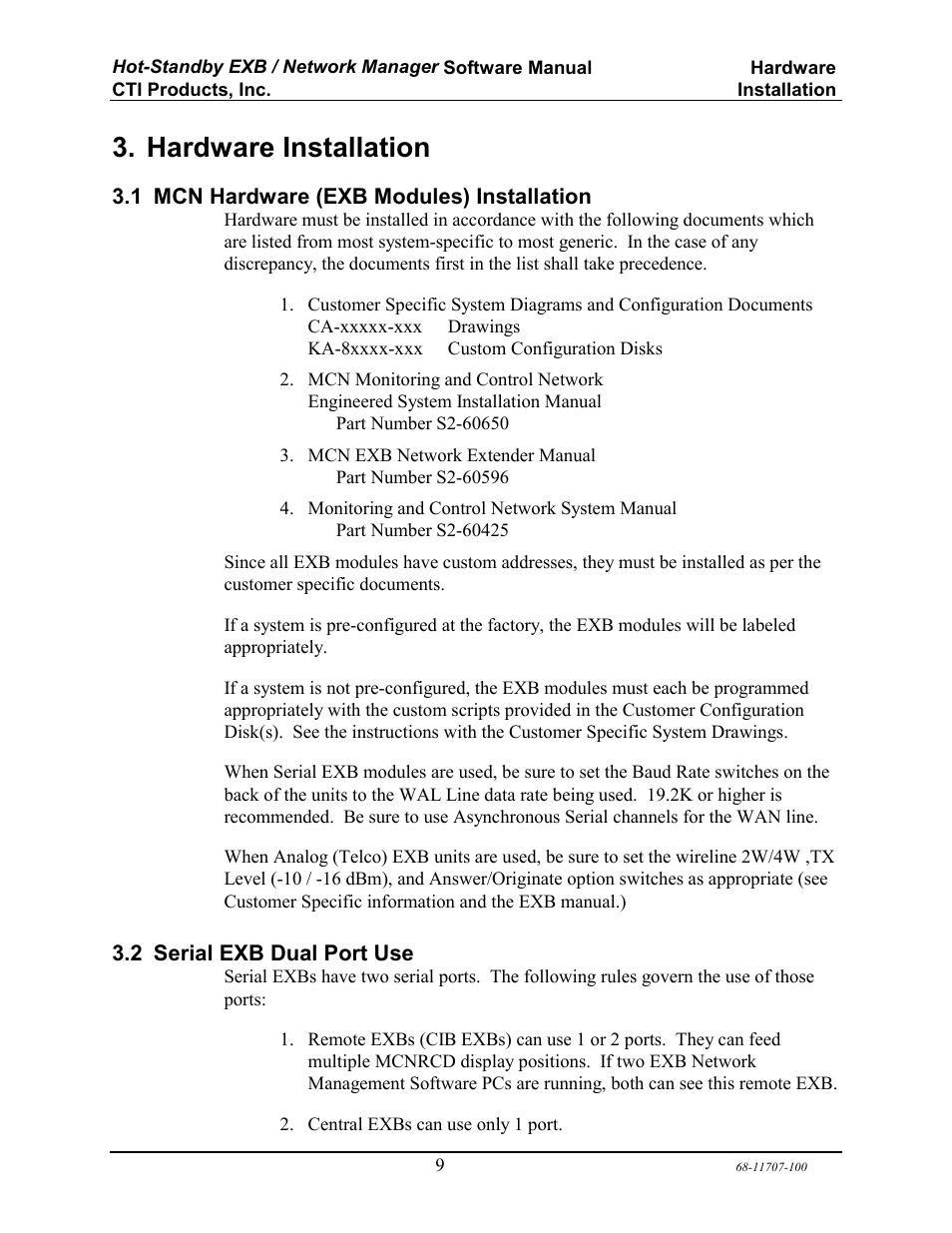 Hardware installation | CTI Products EXB Network Manager User Manual | Page 13 / 48