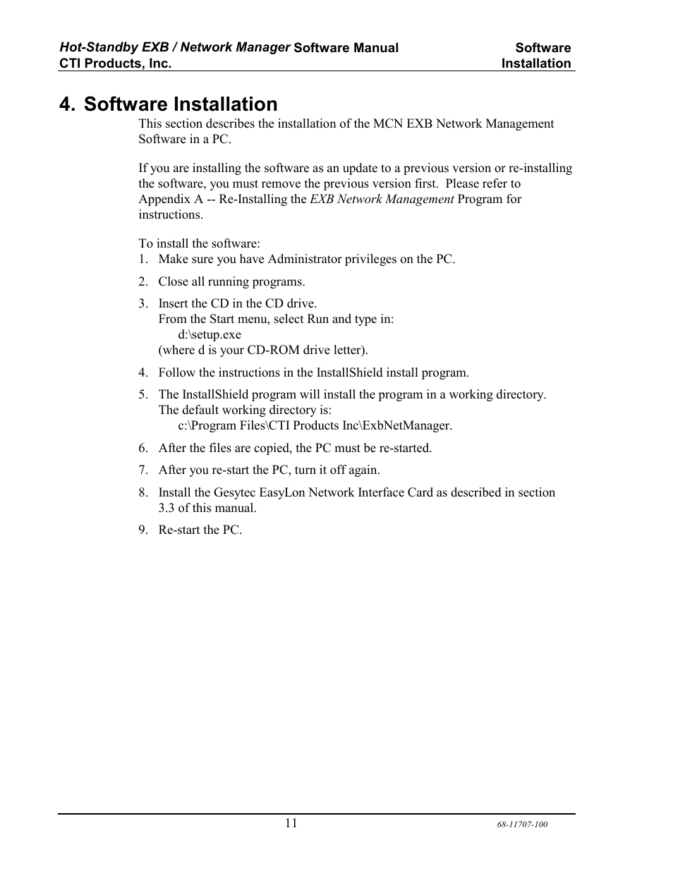 Software installation | CTI Products EXB Network Manager User Manual | Page 15 / 48