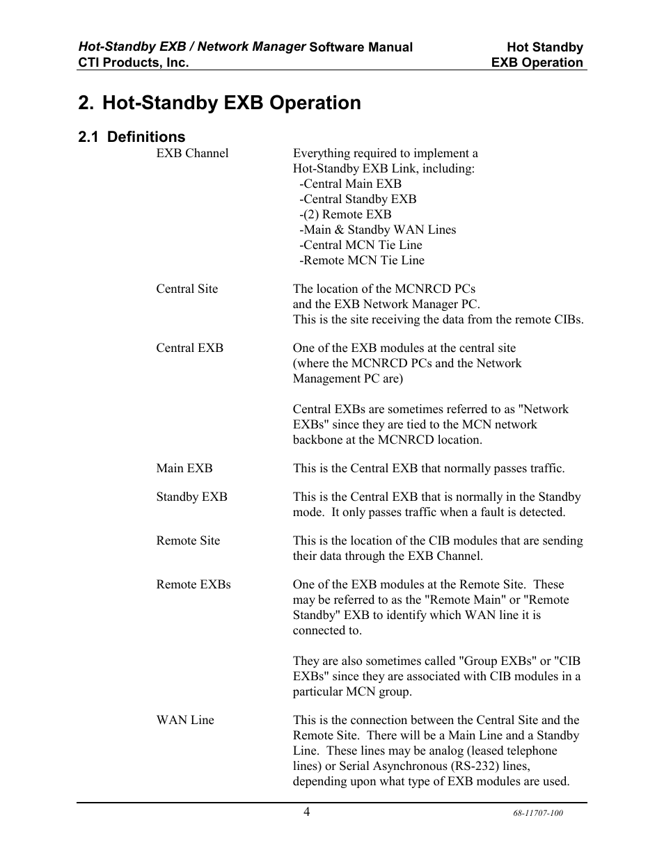 Hot-standby exb operation | CTI Products EXB Network Manager User Manual | Page 8 / 48