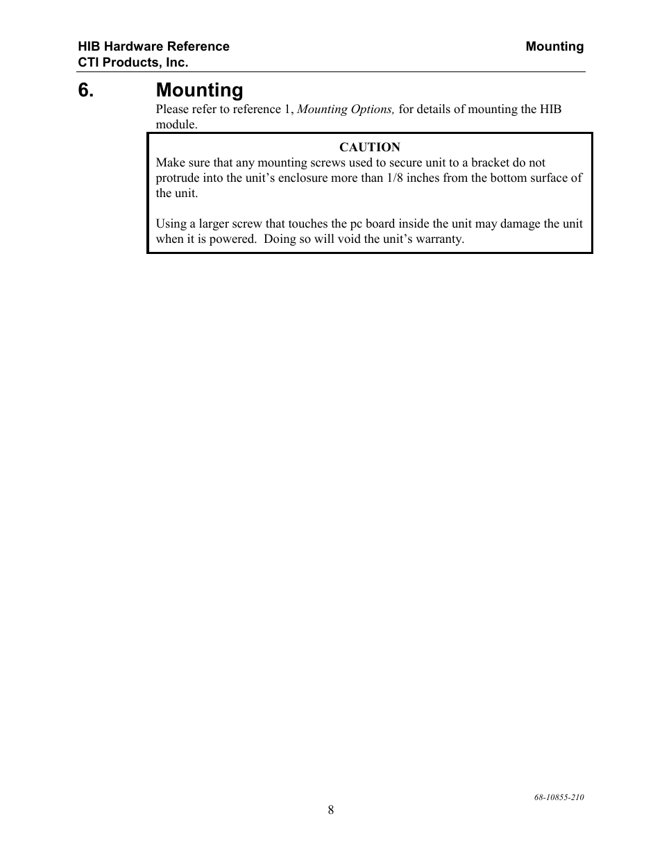 Mounting | CTI Products HIB-232 Serial Interface User Manual | Page 12 / 19