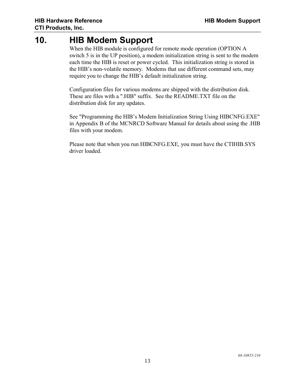 Hib modem support | CTI Products HIB-232 Serial Interface User Manual | Page 17 / 19