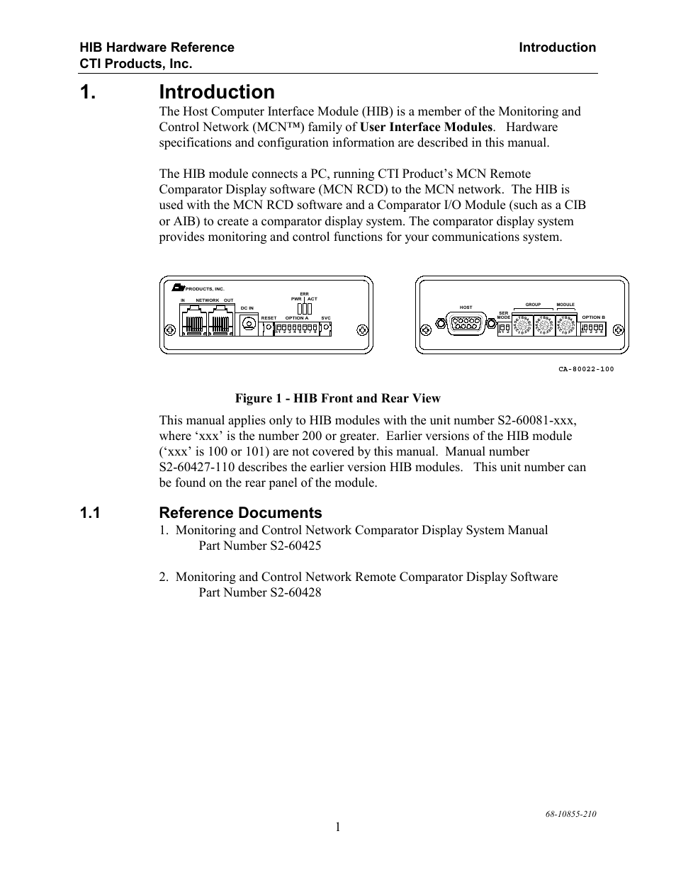 Introduction, Reference documents, 1 reference documents | CTI Products HIB-232 Serial Interface User Manual | Page 5 / 19