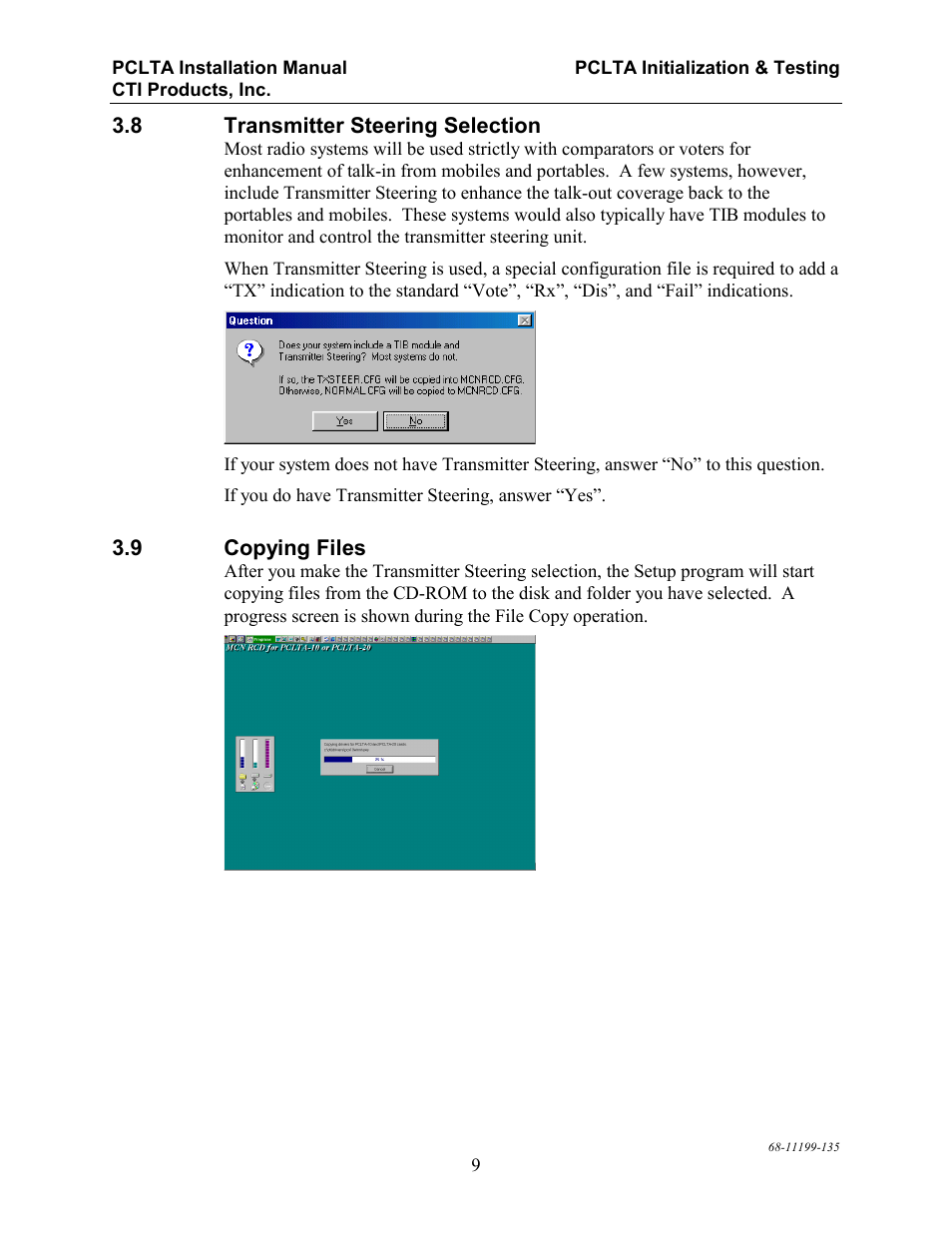 Transmitter steering selection, Copying files, Ransmitter | Teering, Election, Opying, Iles | CTI Products PCLTA PCI Interface User Manual | Page 13 / 33