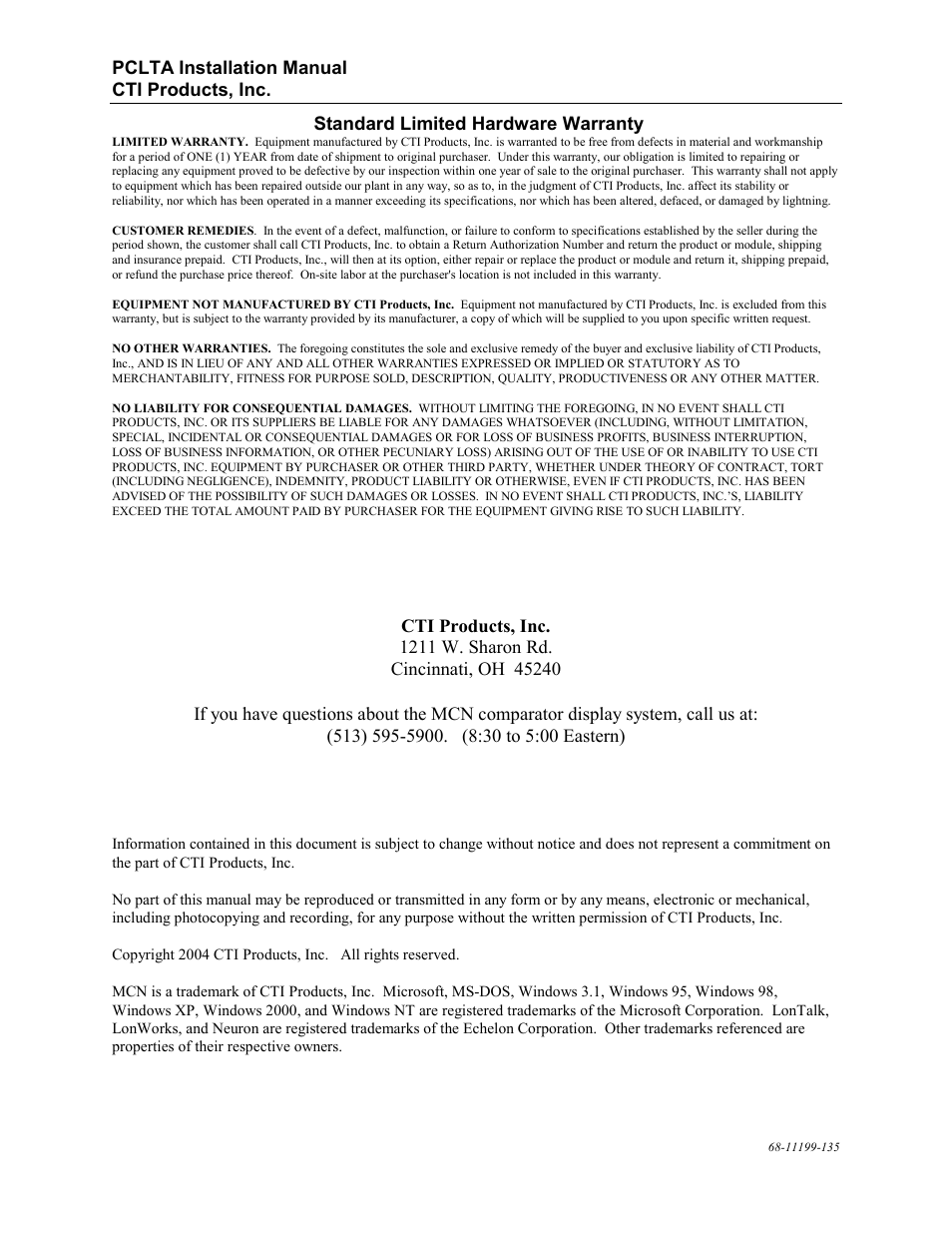 CTI Products PCLTA PCI Interface User Manual | Page 2 / 33