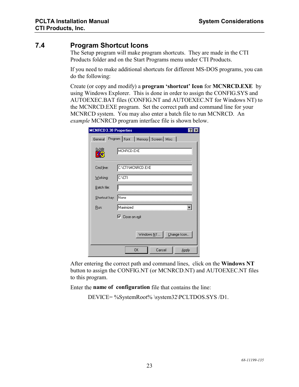 Program shortcut icons, Rogram, Hortcut | Cons | CTI Products PCLTA PCI Interface User Manual | Page 27 / 33