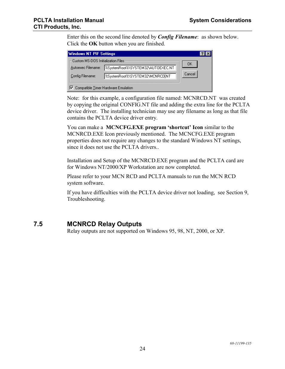 Mcnrcd relay outputs, Mcnrcd r, Elay | Utputs | CTI Products PCLTA PCI Interface User Manual | Page 28 / 33