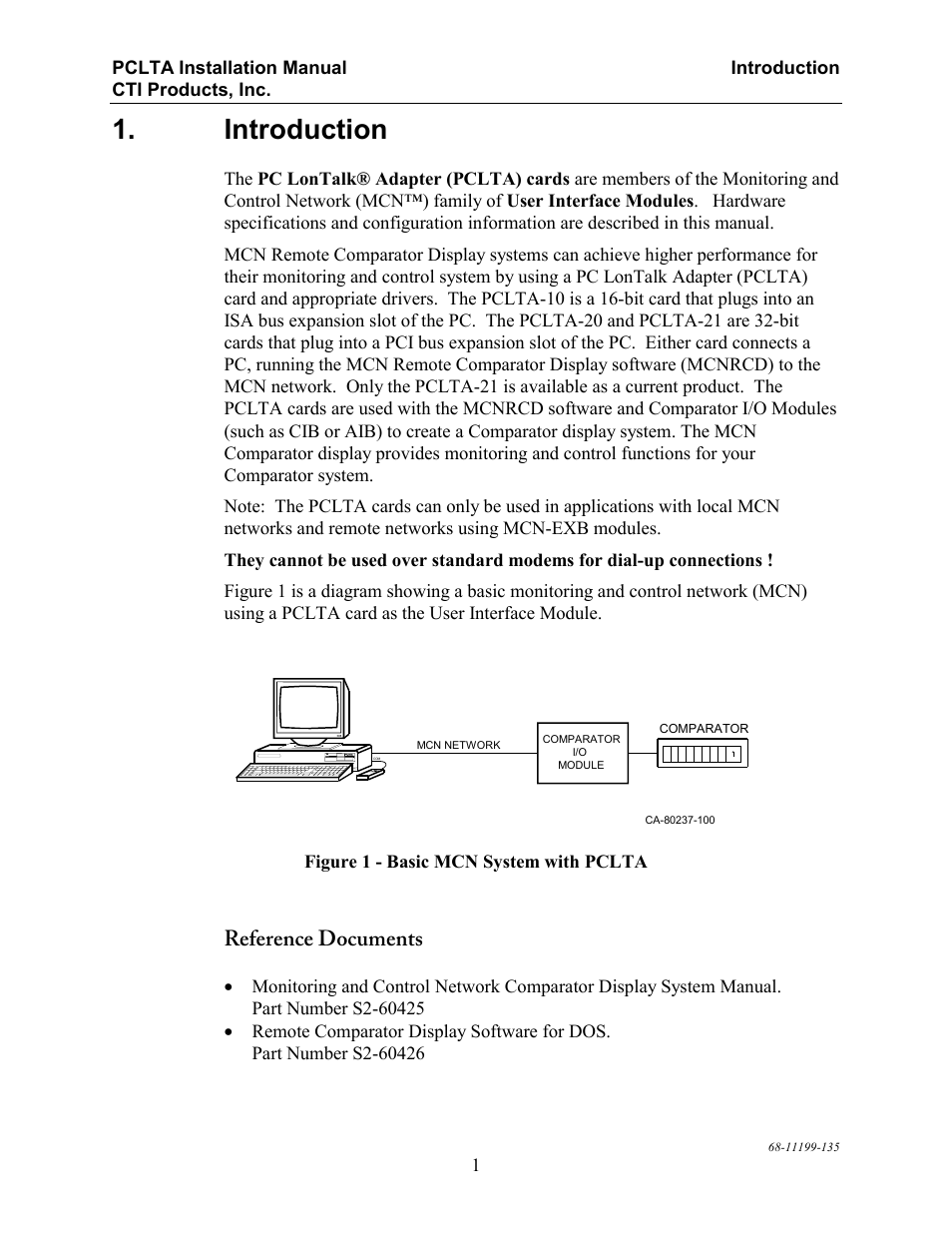 Introduction, Reference documents | CTI Products PCLTA PCI Interface User Manual | Page 5 / 33