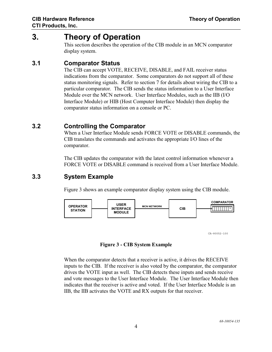 Theory of operation, Comparator status, Controlling the comparator | System example, 1 comparator status, 2 controlling the comparator, 3 system example | CTI Products CIB Comparator Interface User Manual | Page 10 / 40