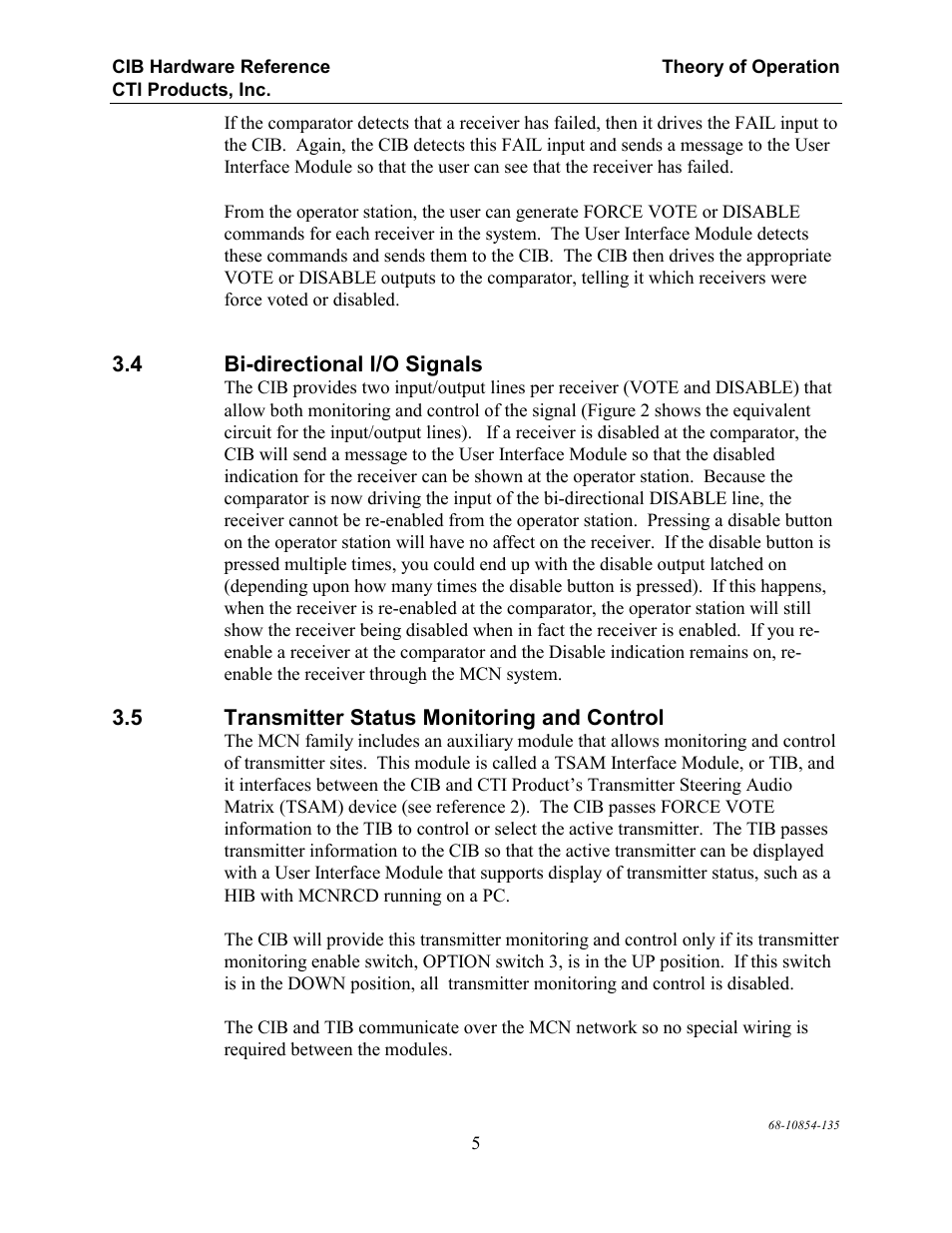 Bi-directional i/o signals, Transmitter status monitoring and control | CTI Products CIB Comparator Interface User Manual | Page 11 / 40