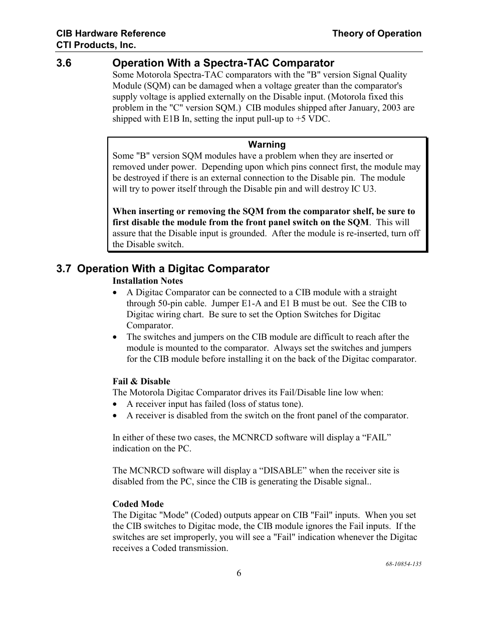 Operation with a spectra-tac comparator, Operation with a digitac comparator | CTI Products CIB Comparator Interface User Manual | Page 12 / 40