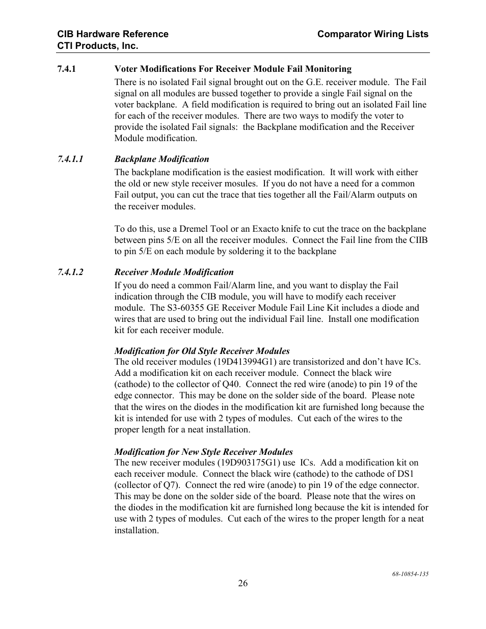 Backplane modification, Receiver module modification | CTI Products CIB Comparator Interface User Manual | Page 32 / 40