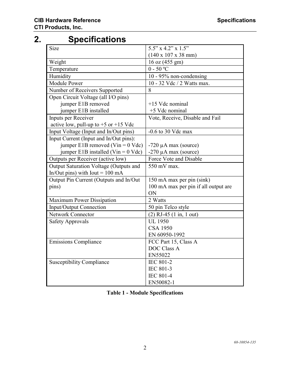 Specifications | CTI Products CIB Comparator Interface User Manual | Page 8 / 40